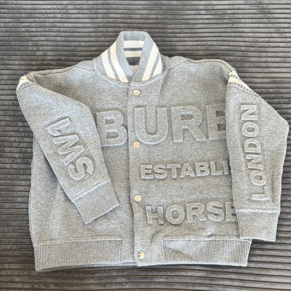 Burberry Gray Kids varsity jacket with Striped Accents